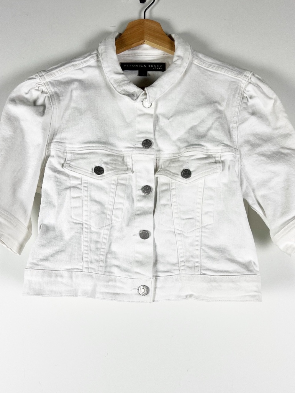 Veronica Beard Raina Cotton Collared Button Cropped Half Sleeve Jacket White S